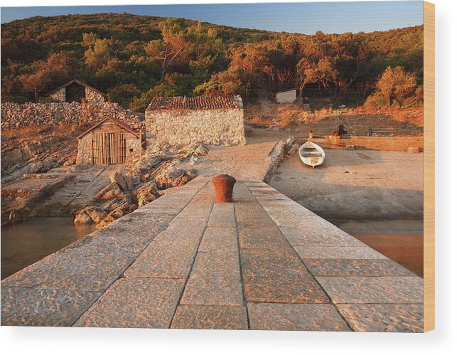 Losinj Wood Print featuring the photograph Cunski pier, Losinj Island, Croatia by Ian Middleton