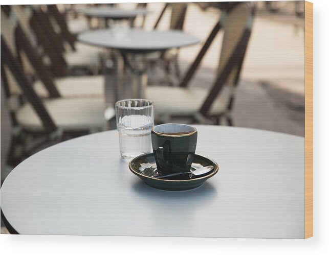 French Riviera Wood Print featuring the photograph Cup of Coffee, French Pub by Jean-Marc PAYET