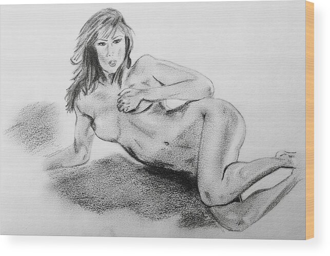 Woman Wood Print featuring the drawing Curves Of Seduction by Yngve Alexandersson