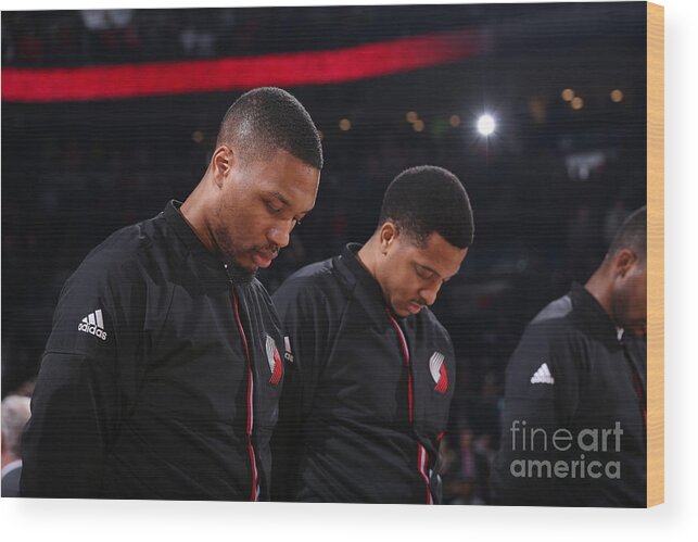 Nba Pro Basketball Wood Print featuring the photograph Damian Lillard and C.j. Mccollum by Sam Forencich