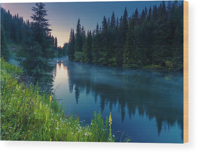 Mountain Wood Print featuring the photograph Dark Lake by Evgeni Dinev