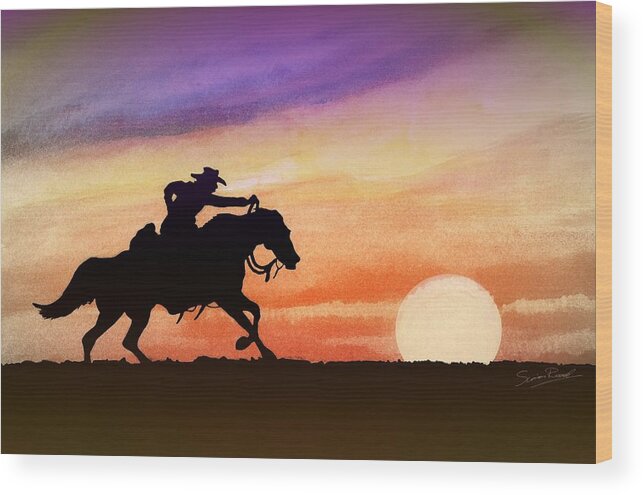 Indian Inks Wood Print featuring the painting Plains Rider by Simon Read
