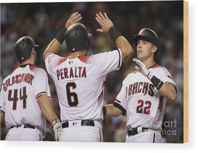 People Wood Print featuring the photograph David Peralta, Paul Goldschmidt, and Jake Lamb by Christian Petersen