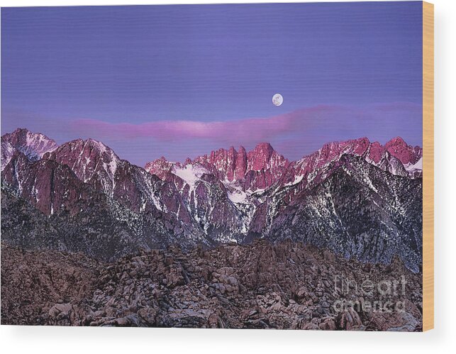 Dave Welling Wood Print featuring the photograph Dawn Alpenglow Mount Whitney Alabama Hills California by Dave Welling