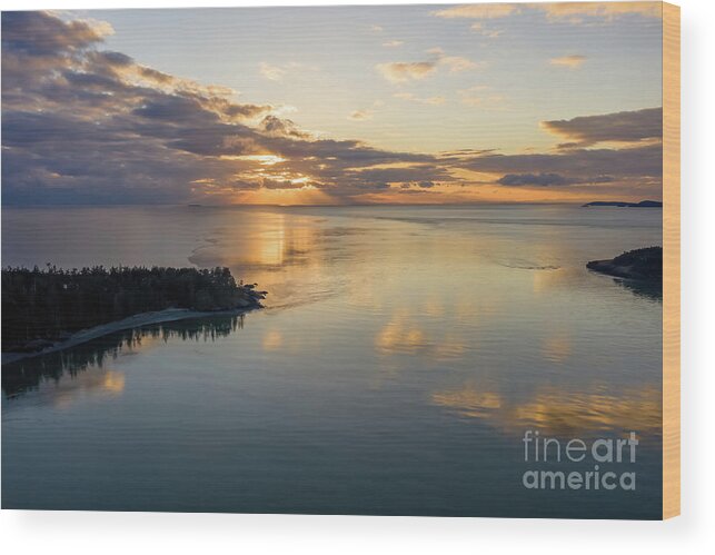 Deception Pass Wood Print featuring the photograph Deception Pass West Point Sunset Aerial by Mike Reid