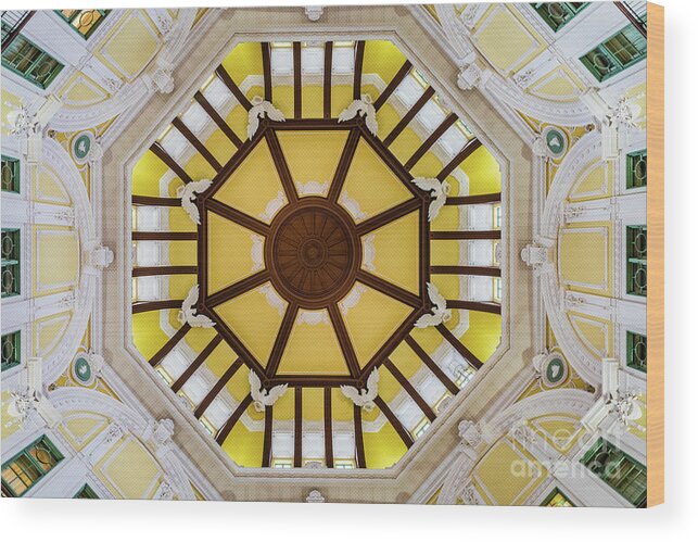 Ceiling Wood Print featuring the photograph Decorated ceiling at the Tokyo Station by Lyl Dil Creations