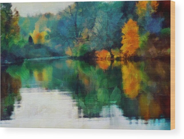 Lake Wood Print featuring the mixed media Deep Fall on the Lake by Christopher Reed