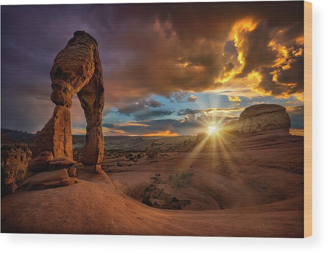 Moab Wood Print featuring the photograph Delicate Arch Sunset by Michael Ash