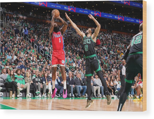 James Harden Wood Print featuring the photograph Derrick White and James Harden by Jesse D. Garrabrant