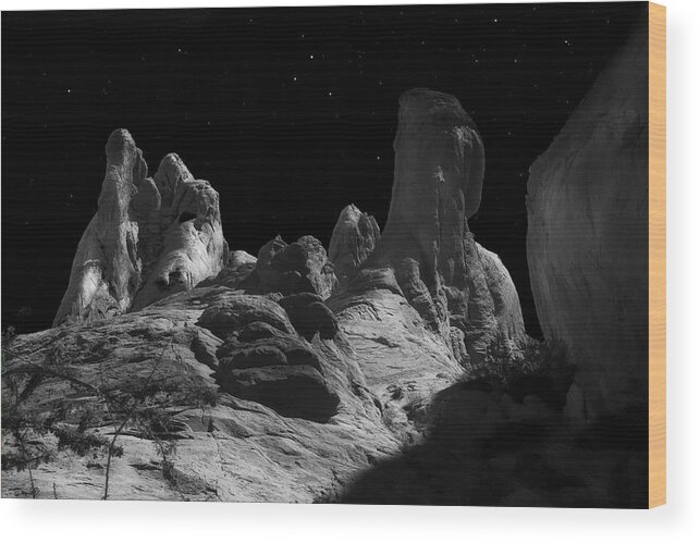 Desert Sandstone Formations In Moonlight Wood Print featuring the photograph Desert Sandstone Formations In Moonlight by Frank Wilson