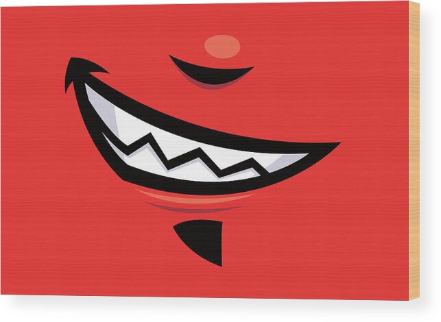 Grin Wood Print featuring the digital art Devilish Grin Cartoon Mouth by John Schwegel