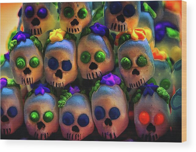 Dia De Los Muertos Wood Print featuring the photograph Dia De Los Muertos Candy Skulls 2 by Tatiana Travelways