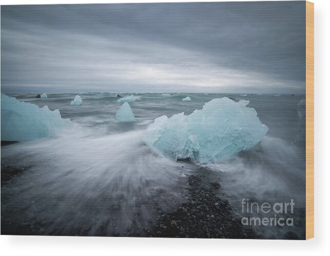 Iceland Wood Print featuring the photograph Diamond Beach, Jokulsarlon Iceland by Delphimages Photo Creations