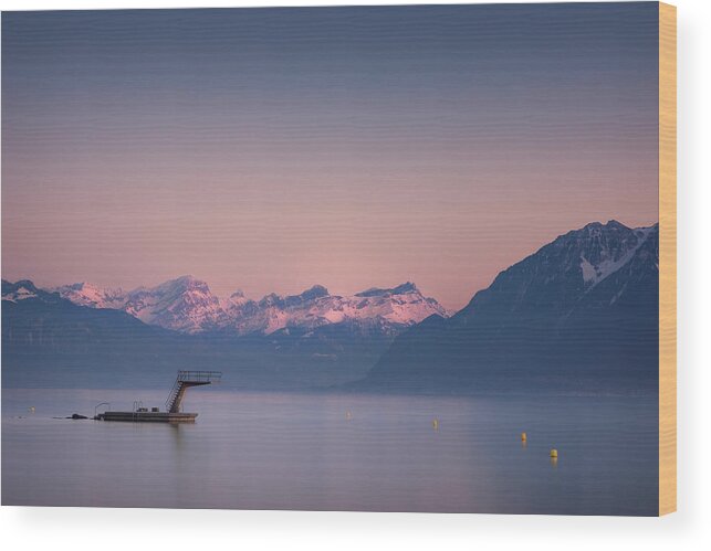 Sunset Wood Print featuring the photograph Dive with a view by Dominique Dubied