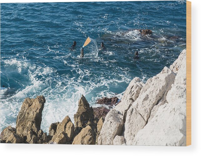 Diving Into Water Wood Print featuring the photograph Diver in the wave by Jean-Marc PAYET