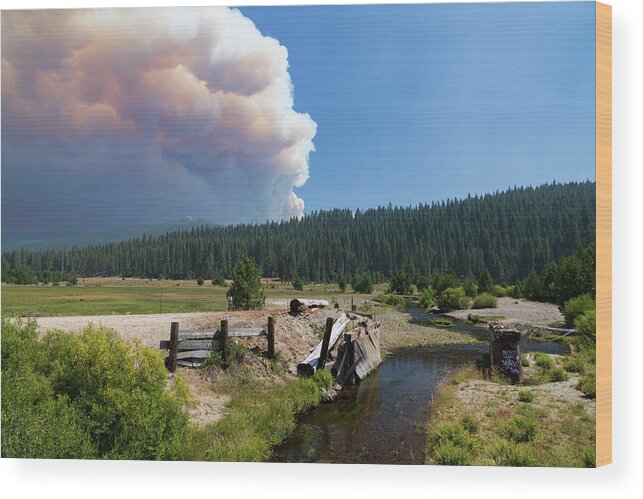 Nature Wood Print featuring the photograph Dixie Fire Plume and Deer Creek by Mike Lee