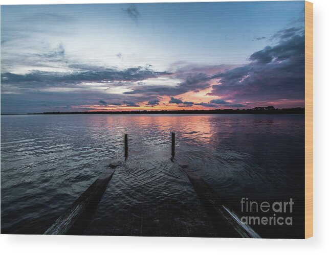 Sunset Wood Print featuring the photograph Dockside Sunset by Beachtown Views