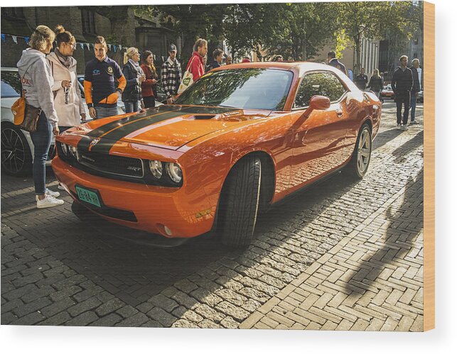 Orange Color Wood Print featuring the photograph Dodge Challenger SRT American muscle car by Sjo