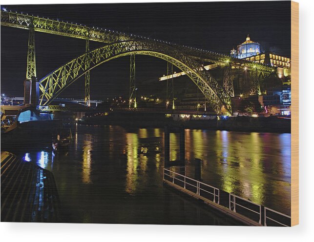 Porto Wood Print featuring the photograph Dom Luis I Bridge at Night in Porto by Angelo DeVal