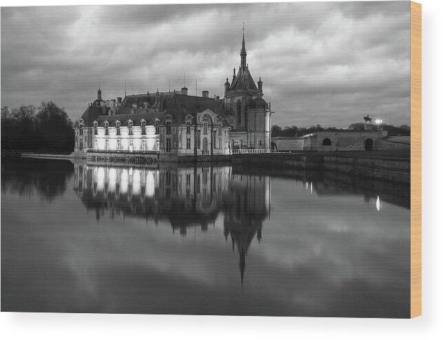 Ancient Wood Print featuring the photograph Domaine de Chantilly black and white by Jean-Luc Farges