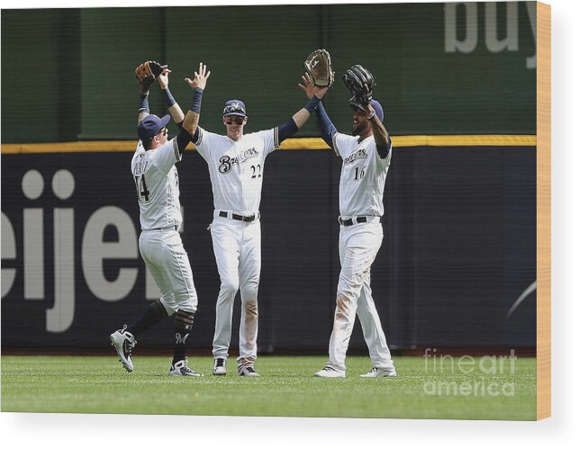 People Wood Print featuring the photograph Domingo Santana and Christian Yelich by Dylan Buell