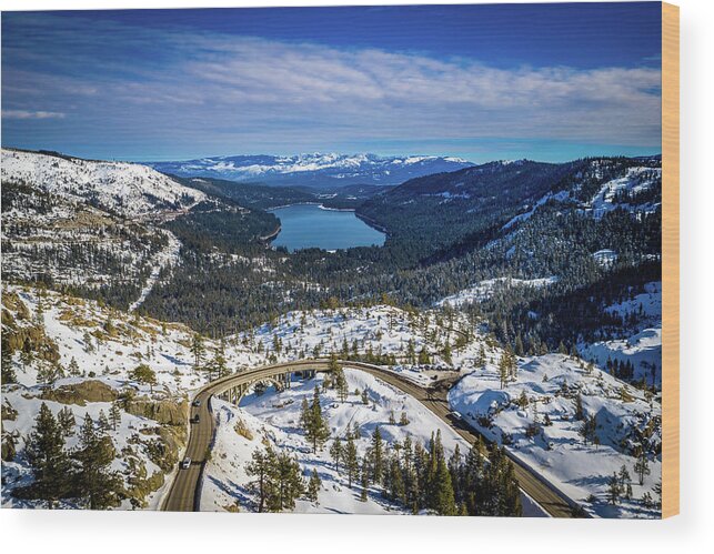 Drone Wood Print featuring the photograph Donner Aerial 1 by Clinton Ward