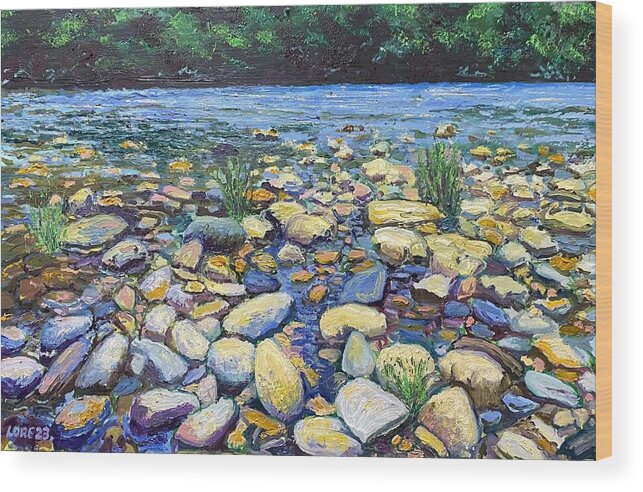 Riverbed Wood Print featuring the painting Downstream by Mark Lore