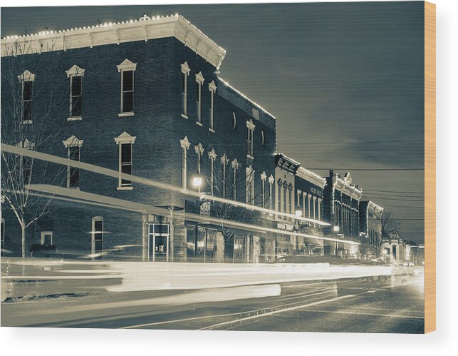 Rogers Skyline Wood Print featuring the photograph Downtown Rogers Arkansas at Dusk - Sepia Edition by Gregory Ballos