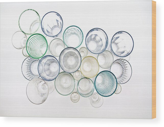 Dublin Wood Print featuring the photograph Drinking glasses viewed from above by Catherine MacBride