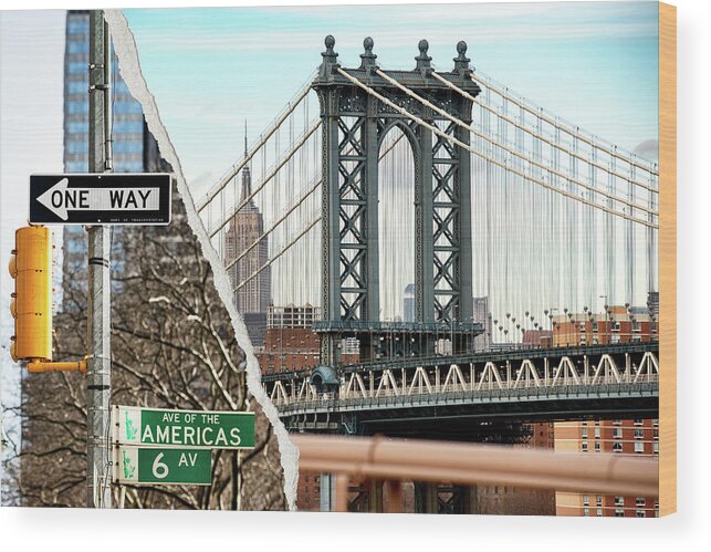 Manhattan Bridge Wood Print featuring the photograph Dual Torn Collection - Americas by Philippe HUGONNARD