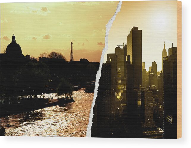 Seine River Wood Print featuring the photograph Dual Torn Collection - Shadows Sunset by Philippe HUGONNARD