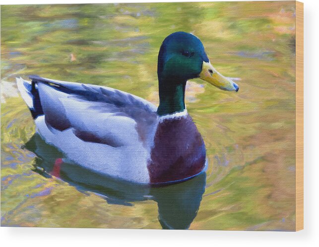 Bird Wood Print featuring the painting Duck Duck Goose Bird Flying Hunting by Tony Rubino