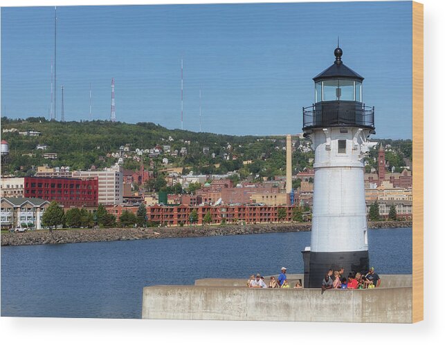 Duluth Lighthouse Wood Print featuring the photograph Duluth Harbor North Pier Light by Susan Rissi Tregoning