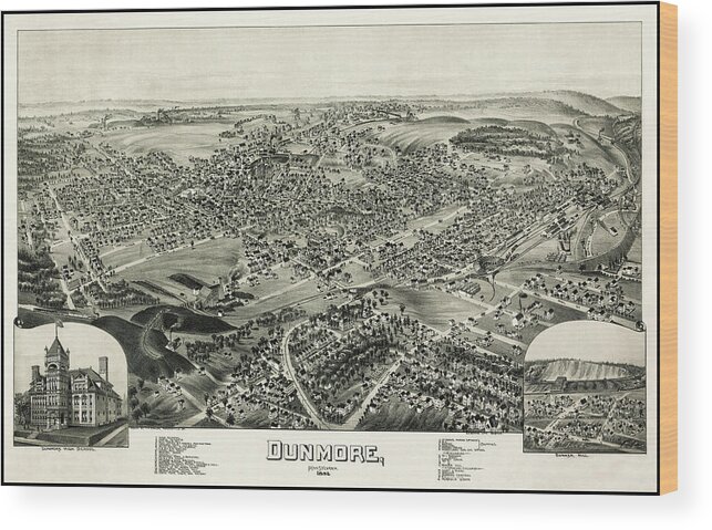 Pennsylvania Map Wood Print featuring the photograph Dunmore Pennsylvania Vintage Map Birds Eye View 1892 by Carol Japp