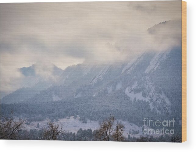 Flatirons Wood Print featuring the photograph Dusted Flatirons in Boulder Colorado by Abigail Diane Photography