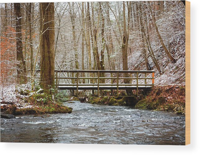 Carolina Wood Print featuring the photograph Dusting of Snow on the Bridge by Debra and Dave Vanderlaan