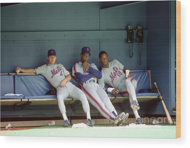 Dwight Gooden Wood Print featuring the photograph Dwight Gooden, Darryl Strawberry, and Lenny Dykstra by George Gojkovich