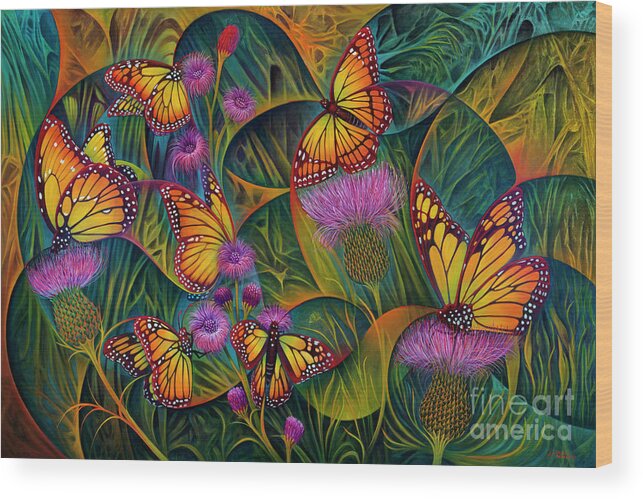 Butterflies Wood Print featuring the painting Dynamic Monarchs by Ricardo Chavez-Mendez