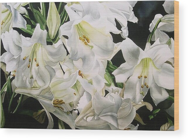 Flower Wood Print featuring the painting Easter Lilies by Alfred Ng