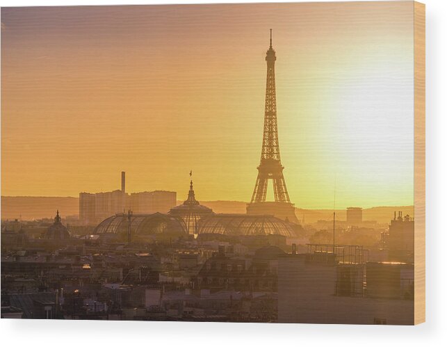 Champs-elysees Wood Print featuring the photograph Eiffel Tower and Grand Palais at Sunset by Serge Ramelli