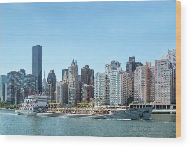 East River Wood Print featuring the photograph EPA Sludge Ship by Cate Franklyn