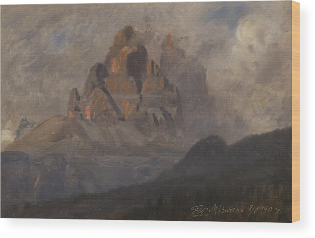 Landscape Wood Print featuring the painting Evening glow over the Three Peaks near Misurina by MotionAge Designs