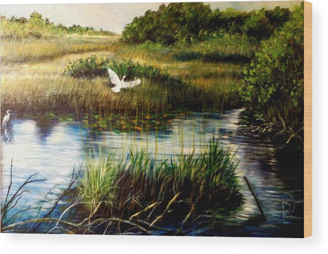 Was Painted A Few Years Ago Wood Print featuring the painting Everglades 3 by Larry Palmer