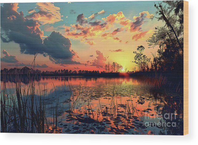Tropical Wood Print featuring the digital art Everglades National Park Sunset 3 by Peter Awax