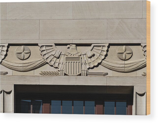Us Symbol Wood Print featuring the photograph US Symbol, El Paso Courthouse, Texas 1936. Exterior detail by Ikonographia - Carol Highsmith