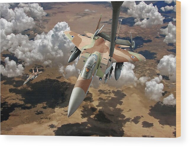 F-15 Wood Print featuring the digital art F-15I Ra'am Refueling froma KC-10 Extender by Custom Aviation Art