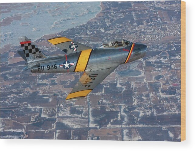 Action Wood Print featuring the photograph F-86 Sabre Flying 2 by Liza Eckardt