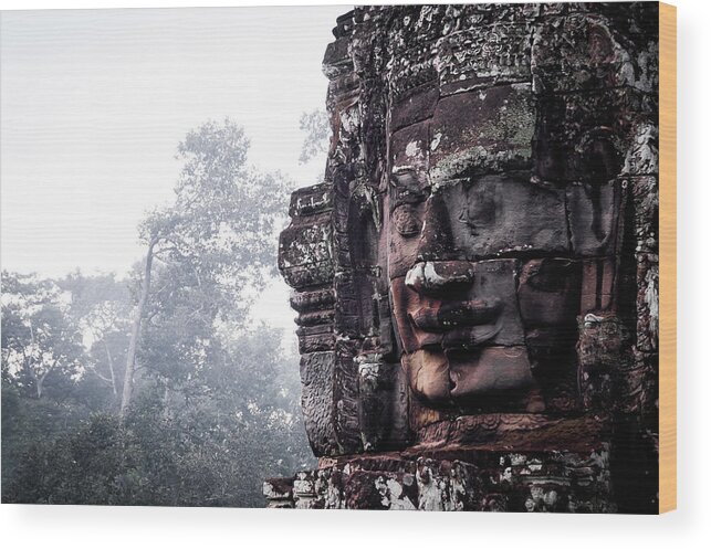 Battambang Wood Print featuring the photograph Faces of Bayon in Siem Reap by Arj Munoz