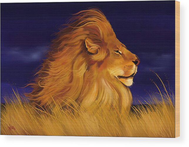 Lion Wood Print featuring the digital art Facing the Storm by Norman Klein