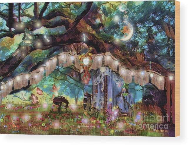 Fairies Wood Print featuring the mixed media Fairies of the mighty oak tree by Michelle Ressler